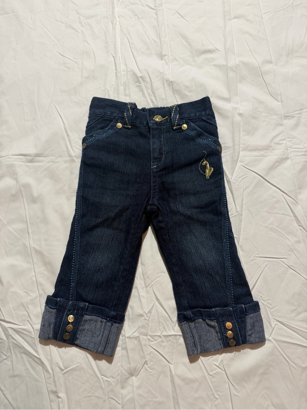 Vintage Baby Phat cuffed jeans girls size 2T blue denim with gold accents